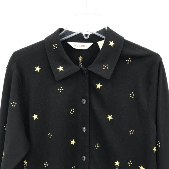 Bechamel Womens Christmas Tree Holiday Button Up Embroidered Beaded Top M - Picture 3 of 9